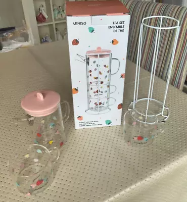 Buy Strawberry Decorated Glass Teapot & Cups With Stand Tea Set For 2 NIB • 25£