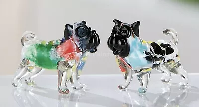 Buy 2 Murano Art Glass Freeform Multi Coloured French Bully Dog Figures Gorgeous • 16.99£