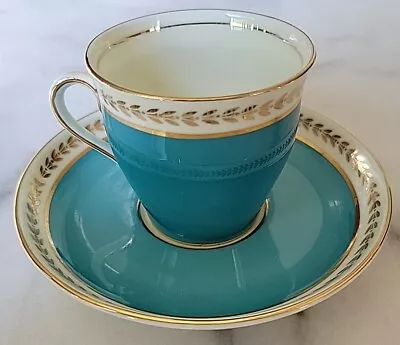 Buy Aynsley Tea Cup Saucer England Bone China 2oz Demitasse Turquoise Gold Design • 37.33£