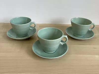 Buy Woods Ware Beryl Large Cups And Saucers X 3  Vintage Utility Ware • 14.99£