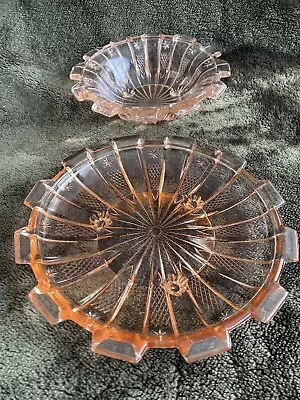 Buy Two Vintage Depression Pink Cut Glass Dishes • 8.99£