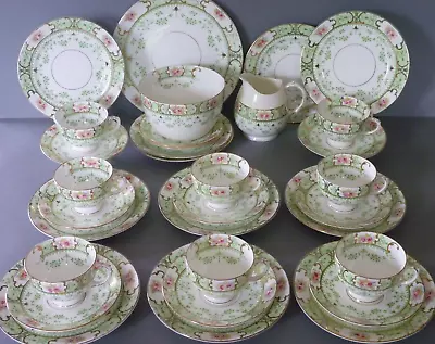 Buy Antique Blyth / Diamond China Green Tea Set - Pink Rose Floral Swag Imari Style • 75£