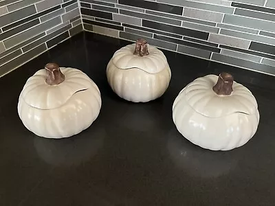 Buy Pottery Barn White Pumpkin Soup Bowl Set Of 3 With Lids Barbara Eigen • 54.98£