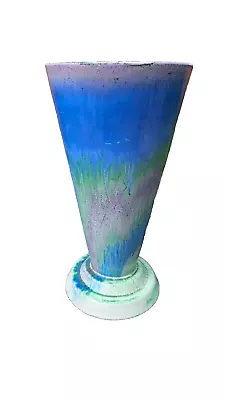 Buy Shelley Art Deco Large Harmony Drip Ware Cone Vase In Blue Green And Purple • 220£