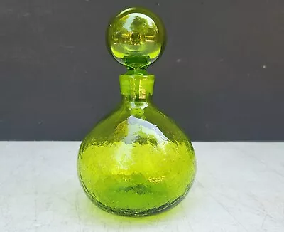 Buy Blenko Olive Green Crackle Glass Decanter Bottle Hand Blown W Ball Stopper 1960s • 135.13£